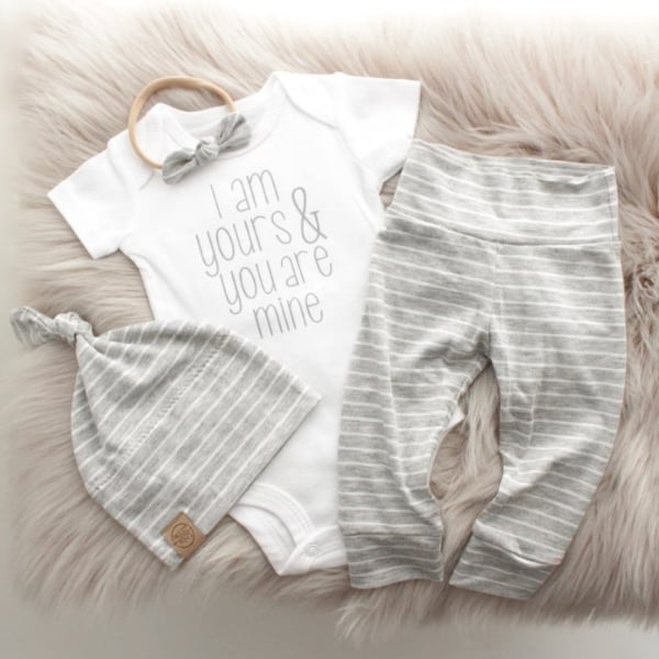 I Am Yours & You Are Mine Onesie - White & Grey