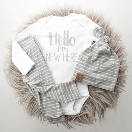 Hello I'm New Here Onesie - White & Grey