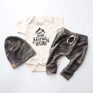 The Adventure Begins Onesie - Oatmeal
