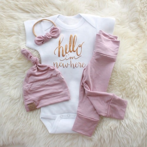 Hello I'm New Here Rose Gold Onesie