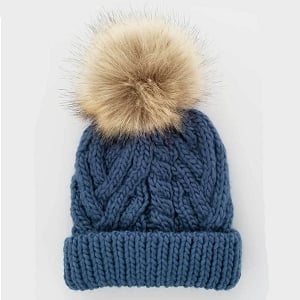 Slate Blue Cable Knit Pom Beanie