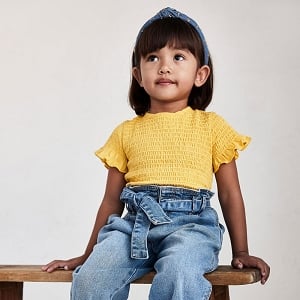 Mayoral Mustard Smocked Stitching Shirt