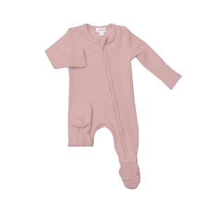Silver Pink Rib 2-Way Zipper Footie 